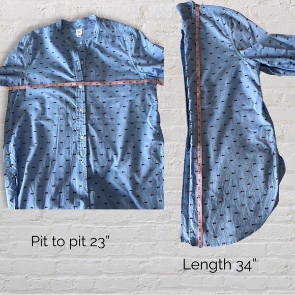 Gap XL blue button down with textured pattern. Curved hem, long sleeves - Picture 7 of 8